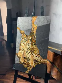 Panels of amber and Karelian birch "Tiger"